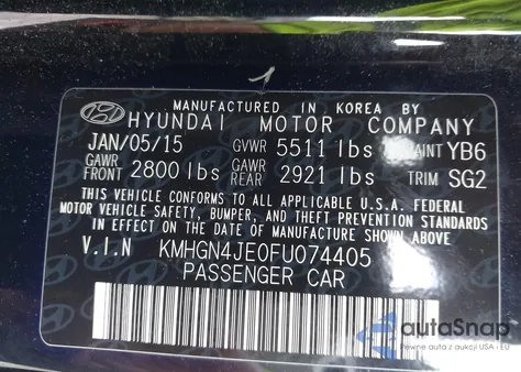 2015 Hyundai Genesis 3.8 from USA, damaged, VIN KMHGN4JE0FU074405
